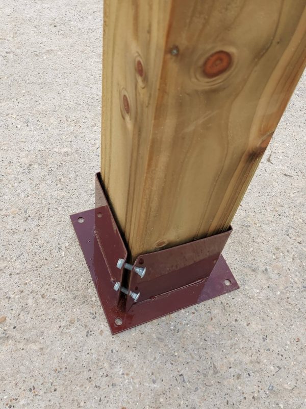 Bolt Down Post Support Brown, Square Wooden Post Holder 150mm x 150mm - Image 2