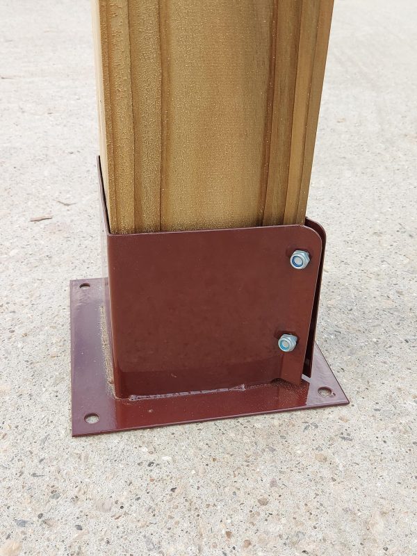 Bolt Down Post Support Brown, Square Wooden Post Holder 150mm x 150mm - Image 3