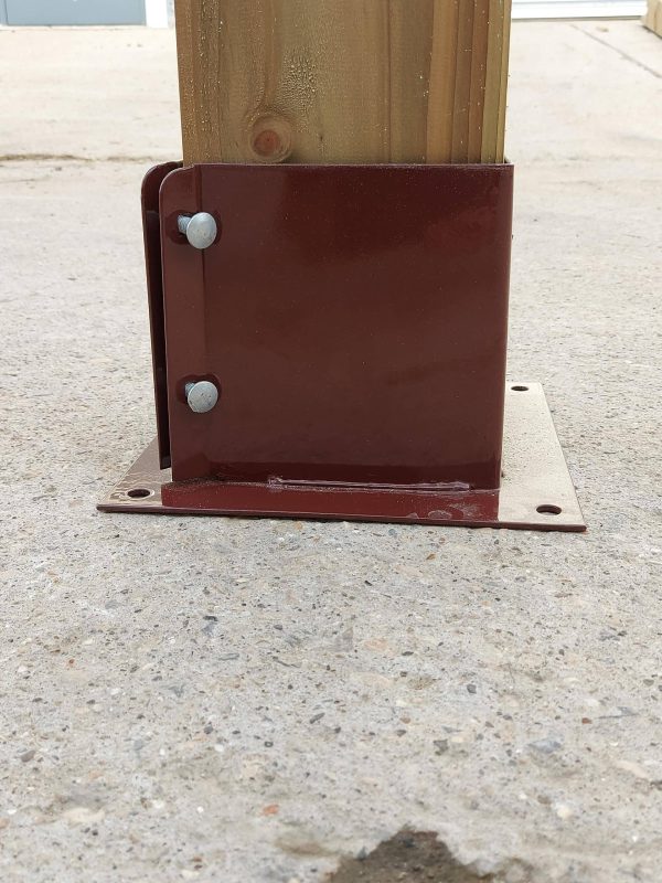 Bolt Down Post Support Brown, Square Wooden Post Holder 150mm x 150mm - Image 4