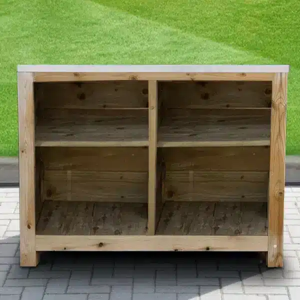 Shelved Rustic Unit with Steel Work Surface