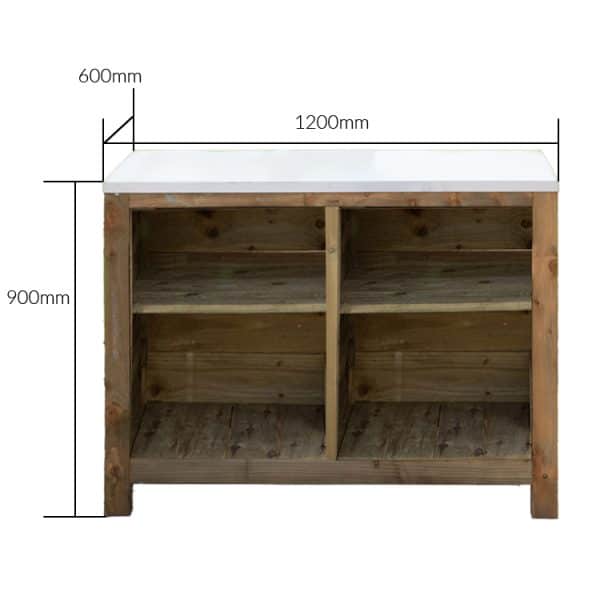 Shelved Rustic Unit with Steel Work Surface Measurements