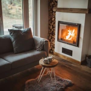 Cozy living room with fire burning